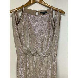 Lauren Ralph Lauren Women's SZ 4 Metallic Cold-Shoulder Champagne PROM Dress EUC